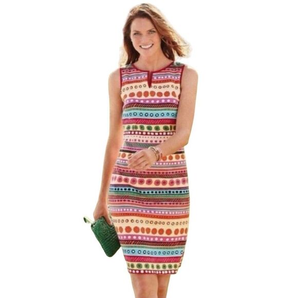 Talbots Flowers and Stripes Retro Sleeveless Pique Sheath Dress - Picture 4 of 7